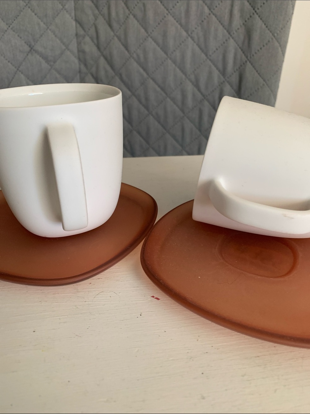 #155 White Ceramic Coffee Mug with Brown Glass